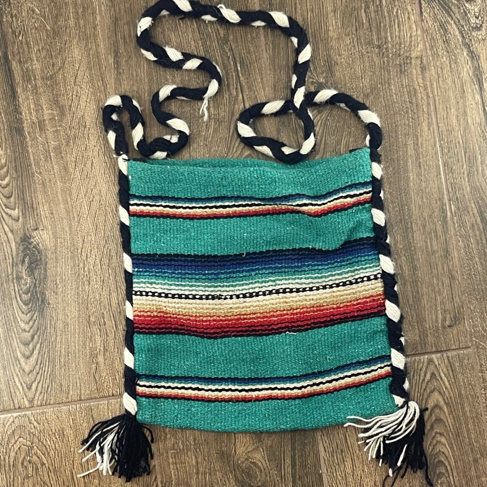Southwestern Stripe Woven Bag Turquoise Black White Crossbody Purse Whimsigoth